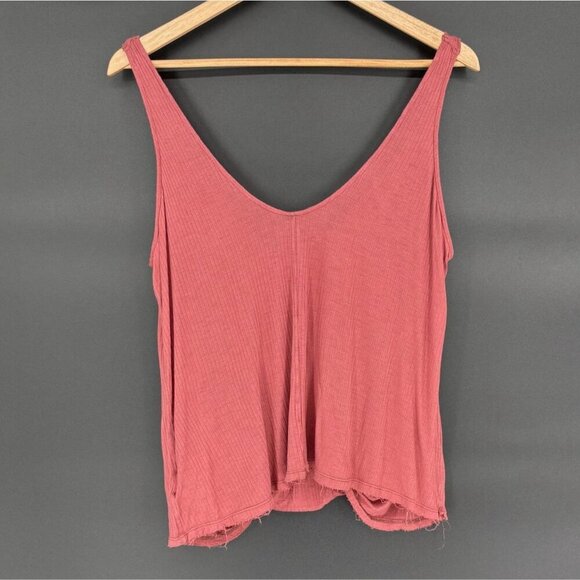 Free People Women's Bulls Eye Tank Top S Pink Draped Deep V-Neck Cowl Bohemian - Picture 2 of 7